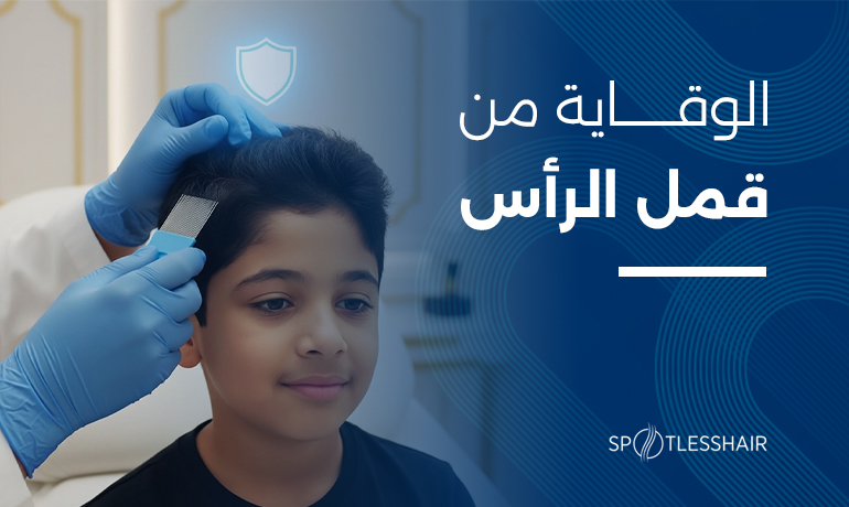 ولد يُمشّط شعره بمشط القمل كطريقة وقائية للحفاظ على نظافة الشعر ومنع انتشار القمل.