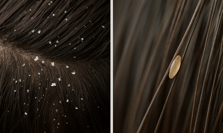 الفرق بين القشرة والقمل في الشعر: قشرة رأس خفيفة مقابل بيض القمل الملتصق بالشعرة